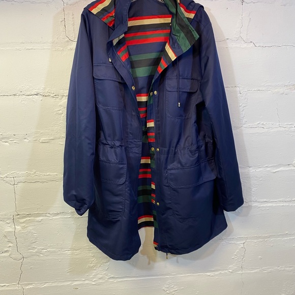 C Wonder Bright Stripe 3/4 Length Reversible (Navy)Jacket Pockets Adjust Waist - Picture 1 of 10